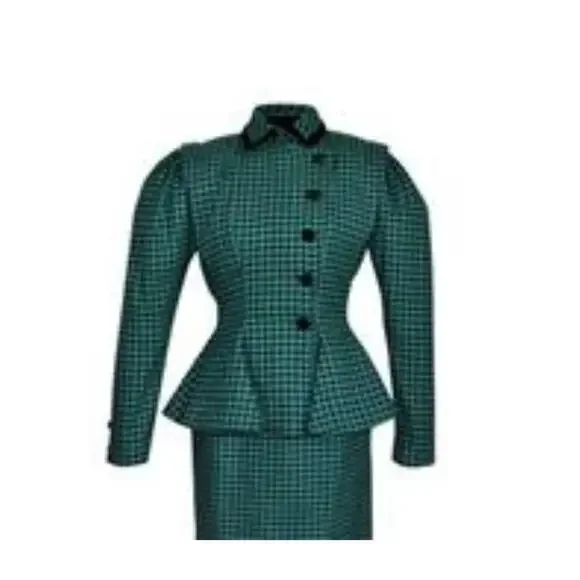 Victor Costa Herringbone Dress Suit Mid 20th Century Lined Velvet Green/Blk SM - Picture 7 of 7